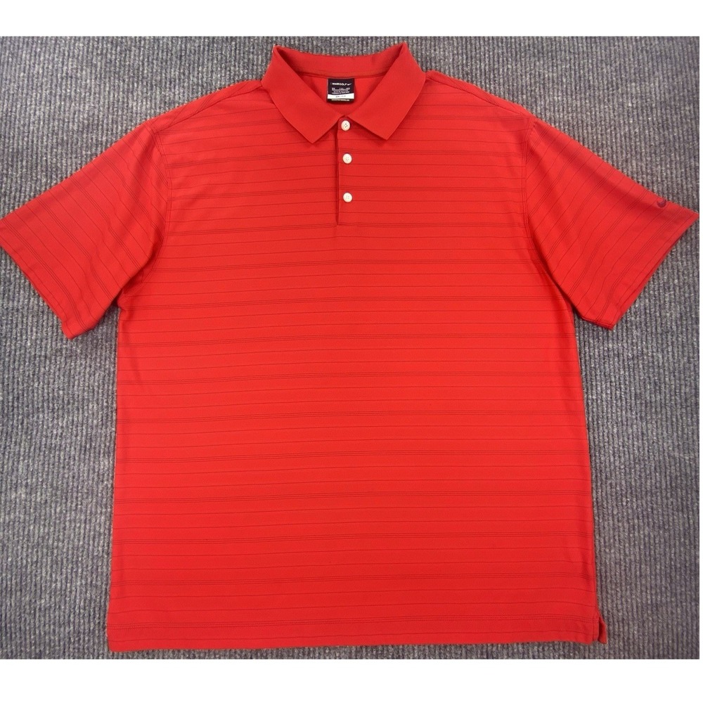 Nike Golf Polo Shirt Mens XXL Red Striped Dri-Fit Short Sleeve Active Gorpcore